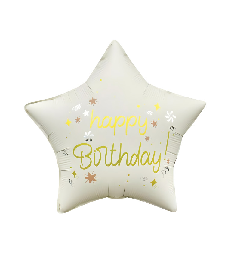 Fóliový balónek - "Happy birthday" hvězda bílá